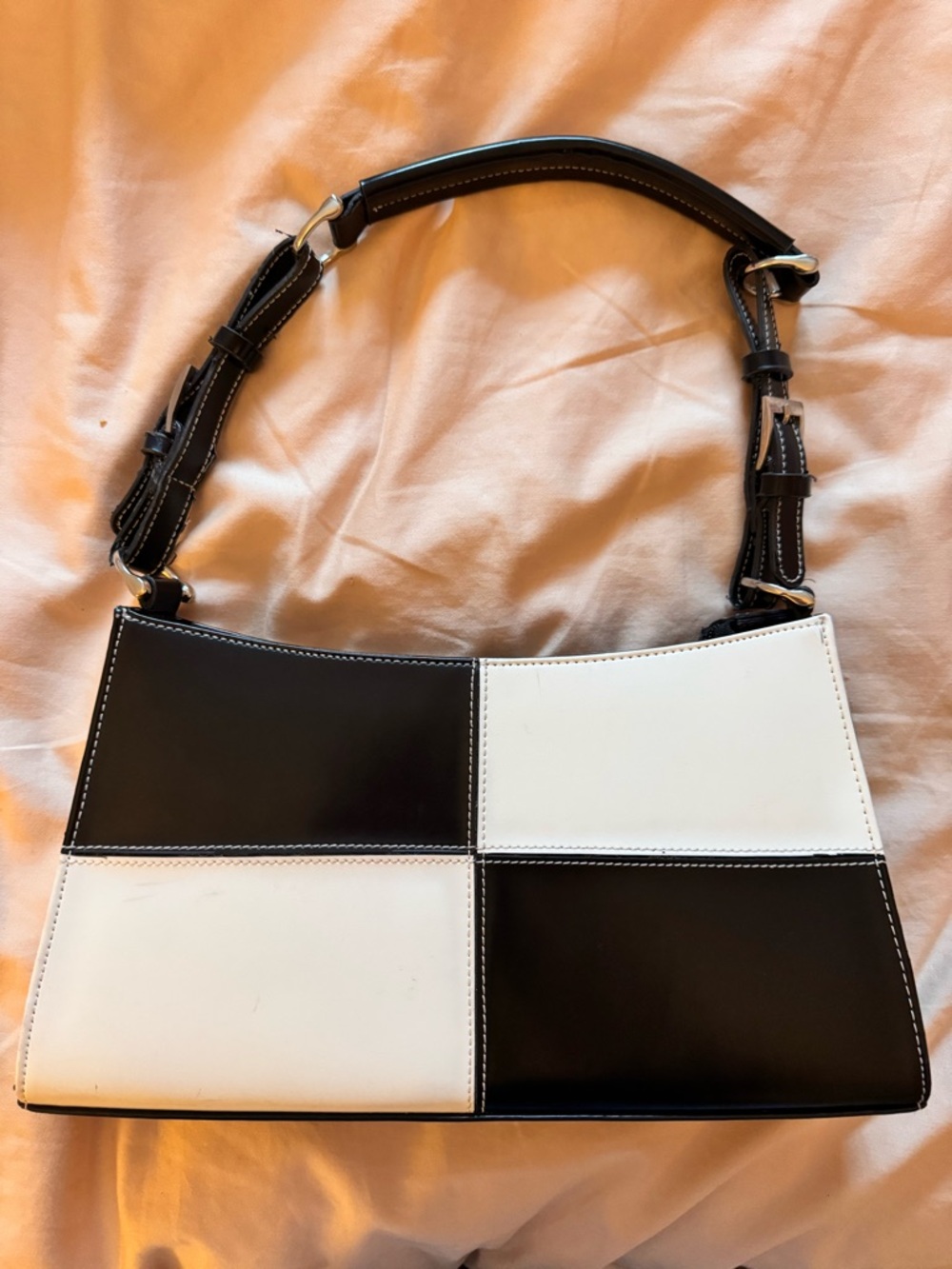 Vintage 90s Black and White Checker Shoulder Bag